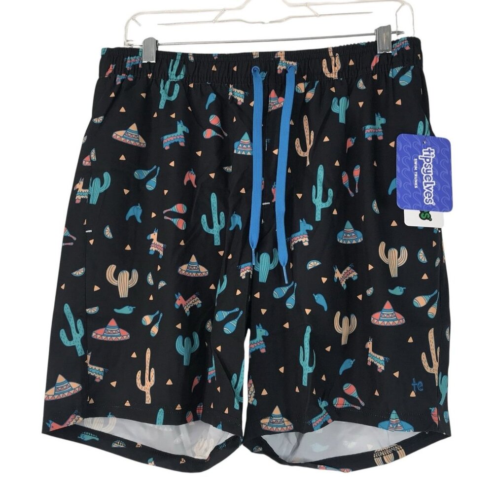 Tipsy Elves Swim Trunks Men’s Size‎ Sombrero Cactus Piñata Lined Black Pink